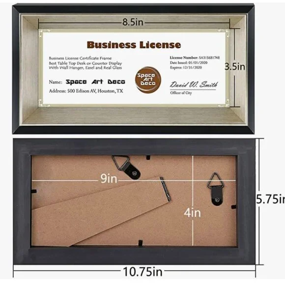 Business license frame, black and silver wood NWT - Picture 4 of 5